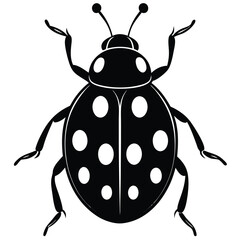 Create a minimalist ladybug vector illustration in black silhouette on a white background perfect for modern designs