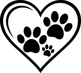 Family Love Pet Paw Prints Inside Heart Shaped Outline In Black And White