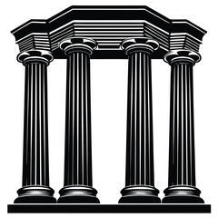 Four Black and White Ionic Columns Vector Illustration: Classic Architecture, Greek Roman Style, Building Design Element
