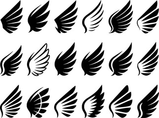 Set Of Vector Wings In Different Shapes And Styles Isolated On White