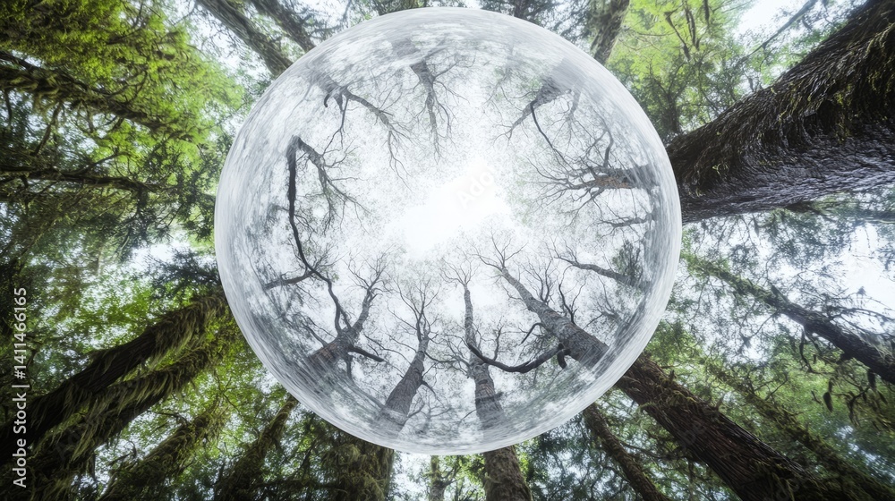 Wall mural natural fusion: a network of photomycelium extends from the surface of the sphere and is connected t