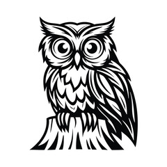 Majestic Owl Silhouette, Intricate Feather Detail, Wildlife Bird Illustration, Standing