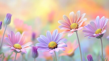 Obraz premium 穏やかな色合いの花々が広がるパステルガーデ
