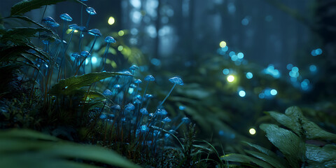 A Glowing Forest Filled with Bioluminescent Plants Wallpaper Background for Fantasy Design, Nature Art, or Magical Concept Projects