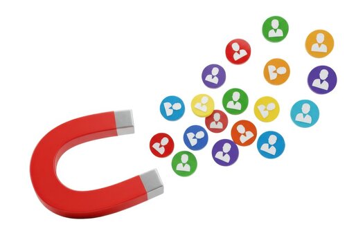 Magnet attracting customers, leads, and talent isolated on white background