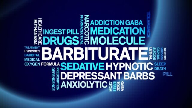 Barbiturate animated word cloud;text design animation tag kinetic typography seamless loop.