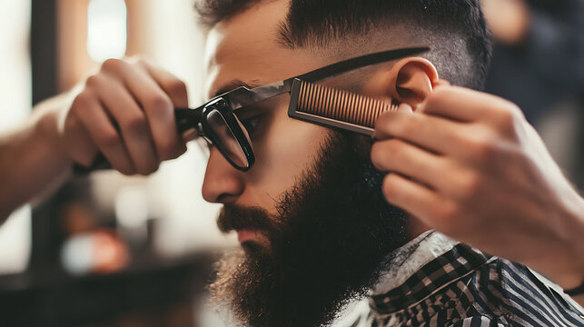 Carpenter cutting wood for custom furniture at a workshop. Featuring woodworking and craftsmanship