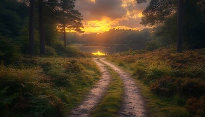 Fototapeta premium Sunset Path Through Forest