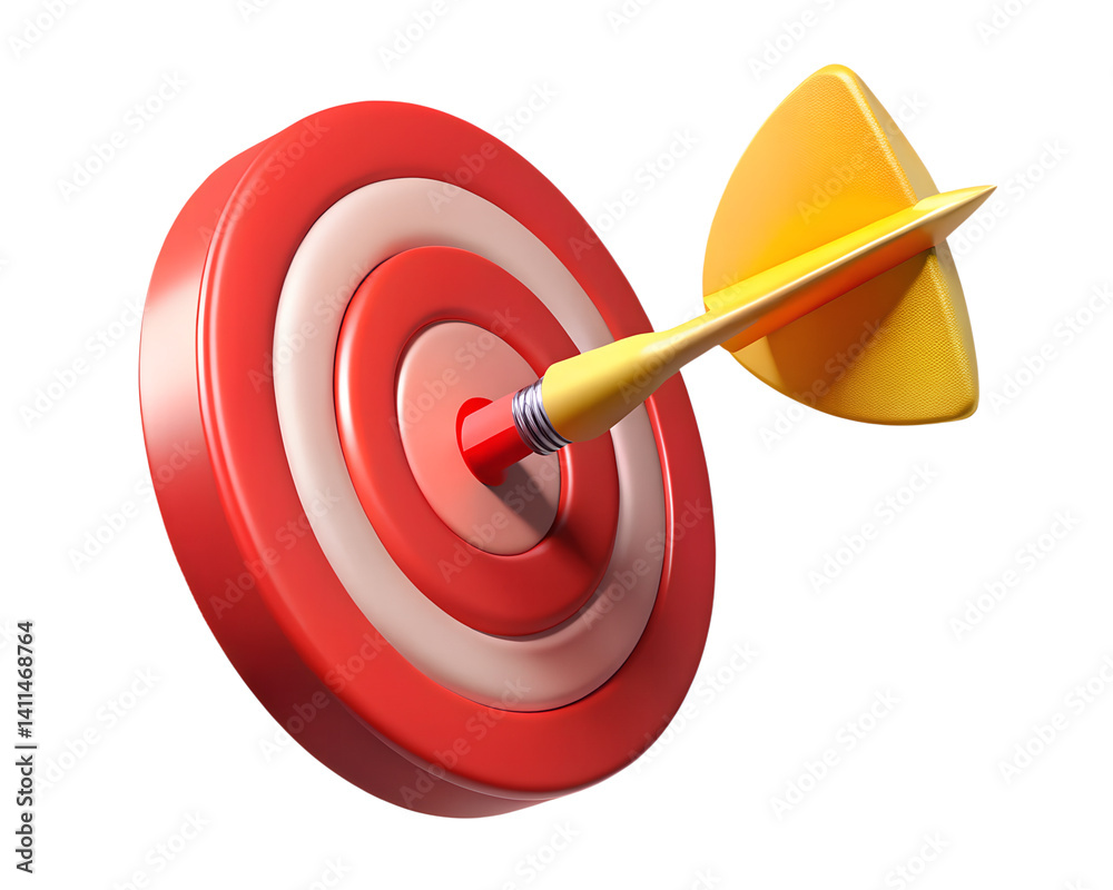 Poster target arrow success icon. dart arrow on target dartboard. 3d isolated on white background.