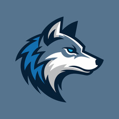 Bold Graphic Wolf Animal Mascot Head Illustration in Profile with Intense Blue Eyes