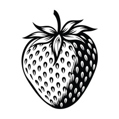 Monochrome Strawberry Clipart Isolated Black and White Fruit with Detailed Seed Pattern
