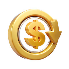 Obraz premium Golden Dollar Sign With Downward Arrow Depicting Cost Reduction isolated on white background