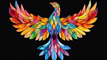 Obraz premium Vibrant Colorful Bird Illustration with Artistic Feather Design