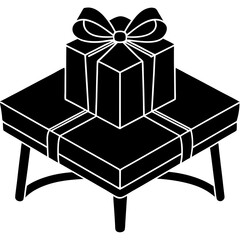 silhouette of a gift being wrapped with a ribbon on a table