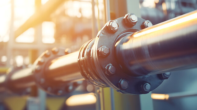 A pipefitter installing industrial pipelines at an energy plant. Featuring expertise and precision
