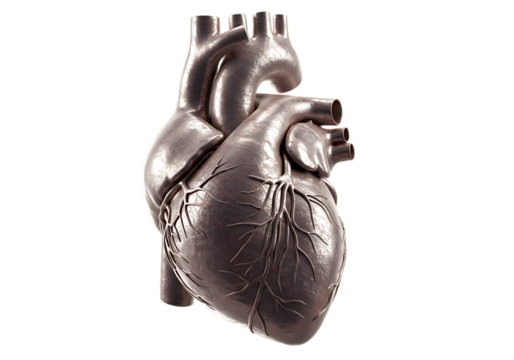 3D Render of Metallic Human Heart Anatomy – Isolated on Transparent Background
