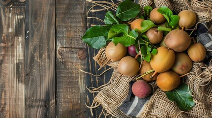 Rustic Asian Pear Abundance Still Life on Weathered Wooden Backdrop