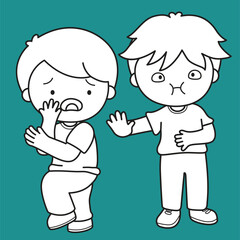 Cute Kids Girl and Boy Learning Face Expression Emotion Feeling Cartoon Digital Stamp Outline