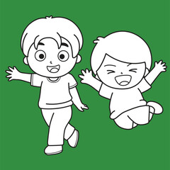 Cute Kids Girl and Boy Learning Face Expression Emotion Feeling Cartoon Digital Stamp Outline