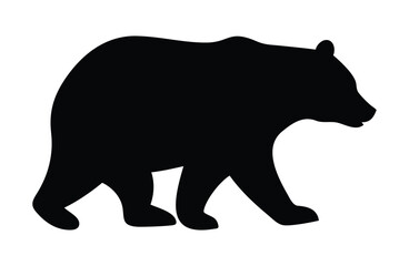 A clean, black silhouette of a bear walking, perfect for logo design, posters, children's books, or wildlife-themed graphic projects.