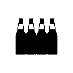 Silhouettes of beer bottles together. Bottles of beer combined into one silhouette. Vector drawing and illustration on white background. 