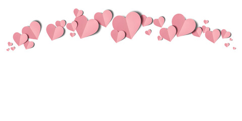 pink paper hearts isolated on transparent background. Valentine's day.