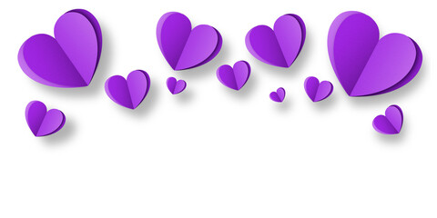 purple paper hearts isolated on transparent background. Valentine's day.