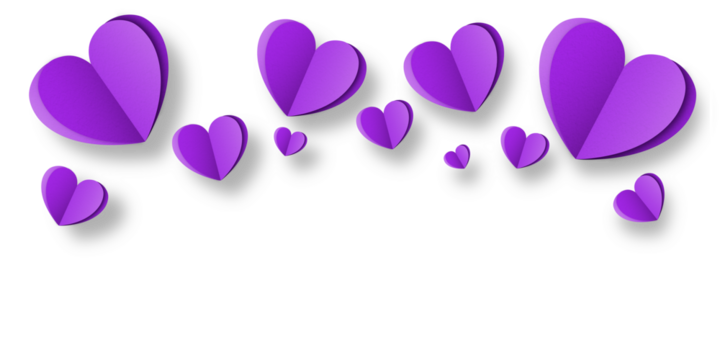 purple paper hearts isolated on transparent background. Valentine's day.