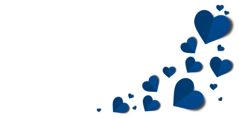 blue paper hearts isolated on transparent background. Valentine's day.