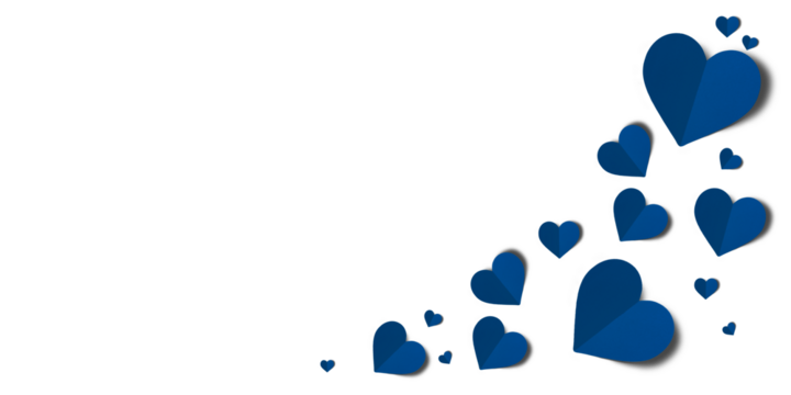 blue paper hearts isolated on transparent background. Valentine's day.