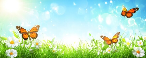 Fototapeta premium Wildflowers and butterflies of every color dance in a sunny meadow