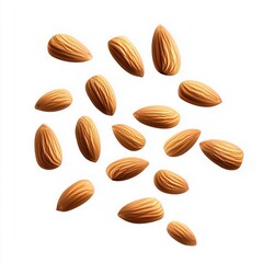 Freshly Roasted Almonds Sprinkled on a White Background with Warm Lighting
