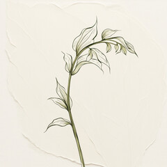 Minimalist line drawing of a Lily of the Valley stem with elegant, flowing lines and natural leaf structure, isolated on a neutral background