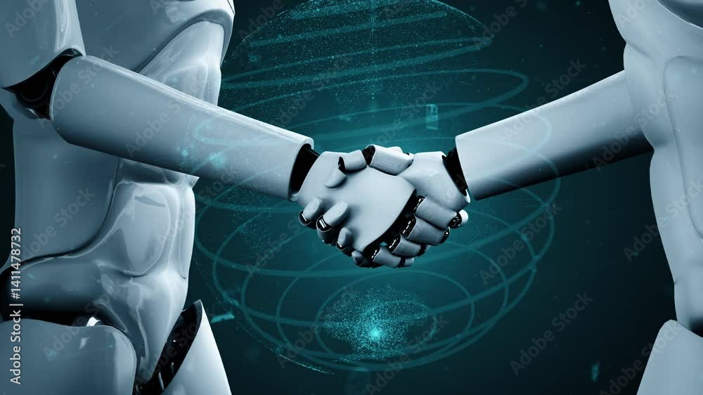  internet connection controlled by ai robot huminoid and machine learning process to analyze data con