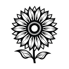 Single Sunflower Outline Icon Monochrome Blossom Design with Stem and Leaves