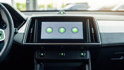 Modern car interior showcasing a high-tech dashboard display with circular controls and a sleek design.