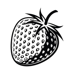 Stylized Black and White Strawberry Icon Isolated Berry Silhouette with Seeds & Stem