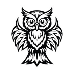 Stylized Owl Detailed Black and White TribalInspired Bird Design