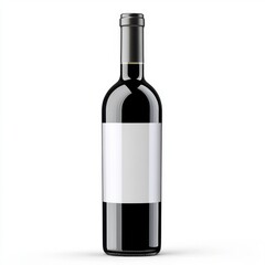 Fototapeta premium A full bottle of red wine with a blank white label displayed against a clean and minimalistic white background for elegant product showcasing photography