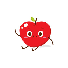 Cute red apple cartoon character with happy face, showing a Joyful pose. Perfect for kids illustrations, healthy food designs, or educational materials. Isolated on white background with soft shadow.