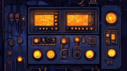 Obraz premium Futuristic control panel glows in dark spaceship