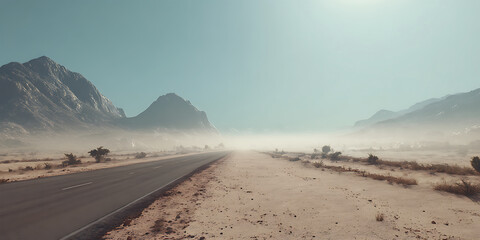 Heat Haze Over a Desert Road in Summer Wallpaper Background for Travel Branding, Road Trip Promotion, or Summer Adventure Designs