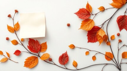 Nature-Inspired Autumn Border with Leaves and Blooms
