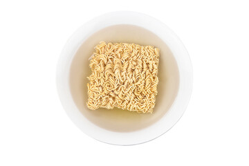 A white bowl of cooked rice noodles is a healthy meal