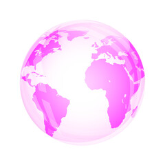 Pink transparent glass earth globe on a white