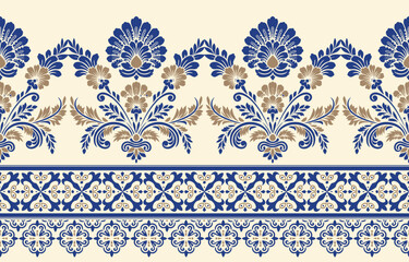 floral pattern vintage ethnic modern embroidery texture boho design vector illustration hand drawn pink flower motif branches leaves wallpaper seamless background border.