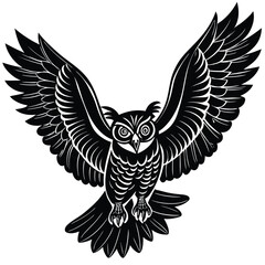 Fototapeta premium Black and White Stylized Owl in Flight Illustration