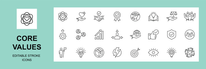 Core Values Editable Stroke Line Icons