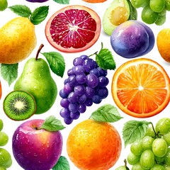 Seamless Pattern Vibrant fruit display kitchen food illustration bright top-down view freshness