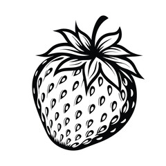 Stylized Strawberry, Berry Outline Design with Seeds and Detailed Sepal, Isolated